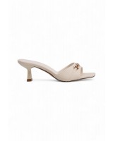 38058 Women Buckle Strap Low Heels Sandals In Apricot